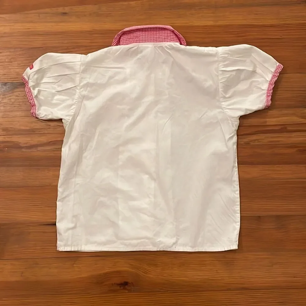 OshKosh B'Gosh Vintage White Shirt Pink Gingham Collar Girls 6X Made in USA